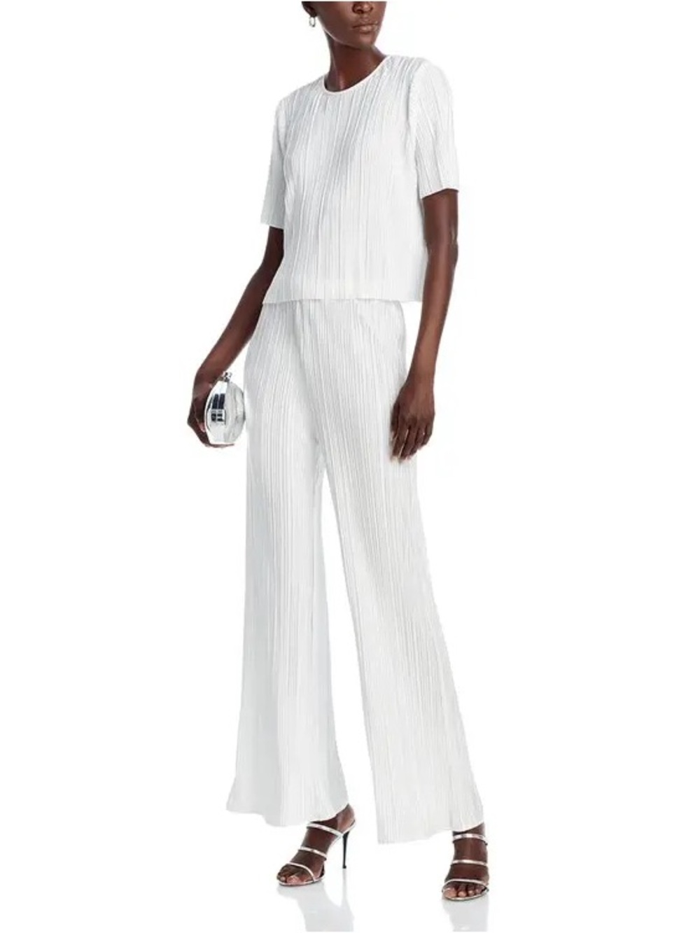 Aqua White Pleated Short-Sleeve Wide-Leg Jumpsuit (PART OF SET)